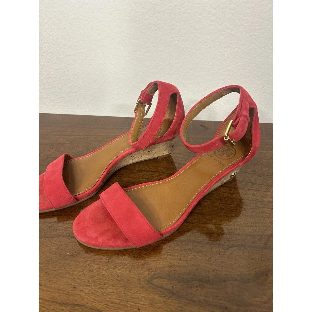 Tory Burch Wedge Heel Leather Quality Shoes Women 6.5 Red Classy Sexy Date Party